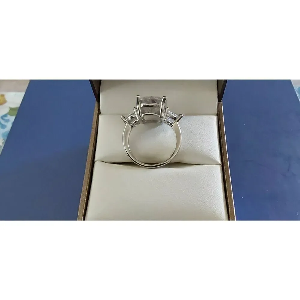 Gorgeous 10 Carat Elongated Cushion & Trillion Cut Bridal/Engagement Ring Sz 8